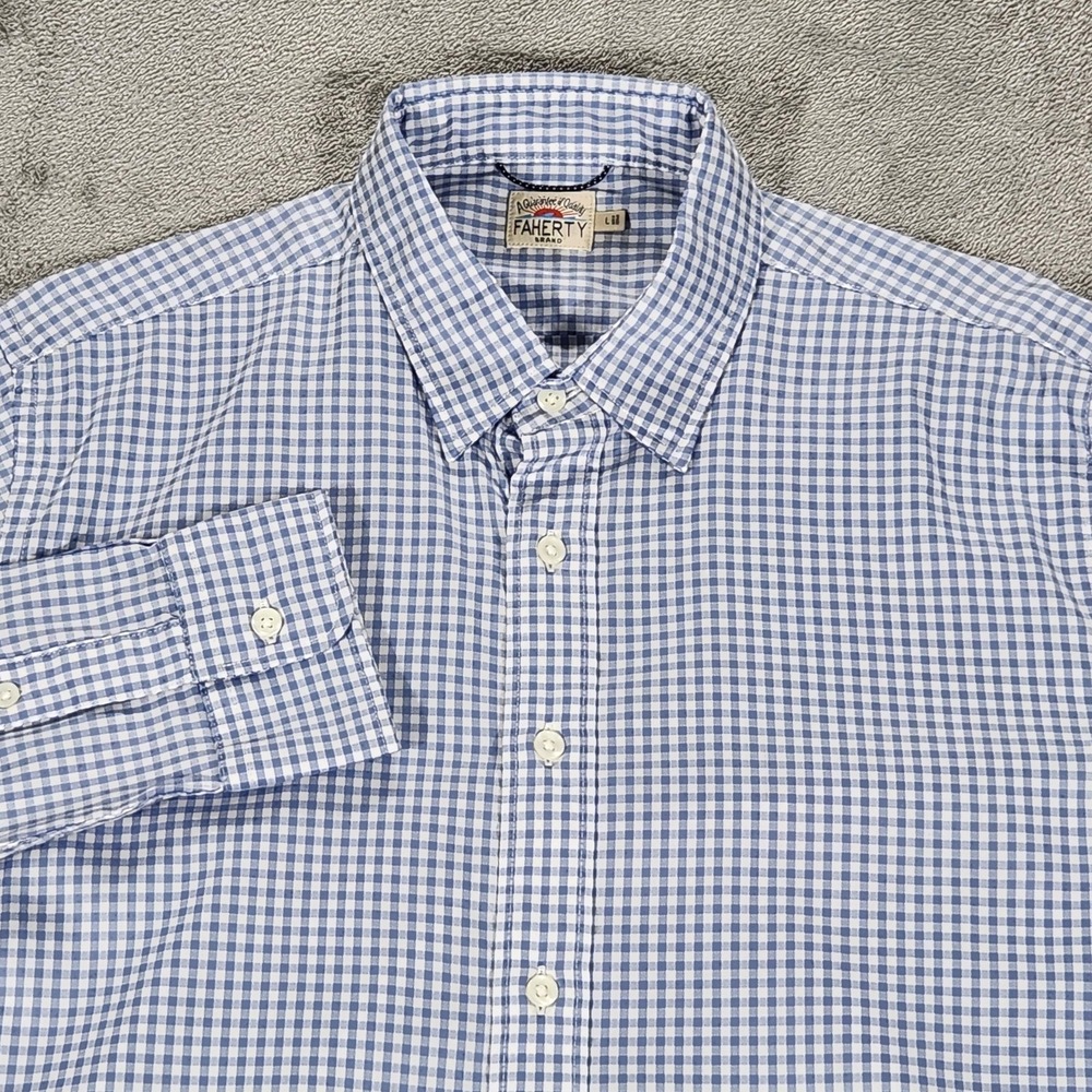 Faherty Brand Shirt Mens Large Blue Check Long Sleeve Button Down Cotton Casual
